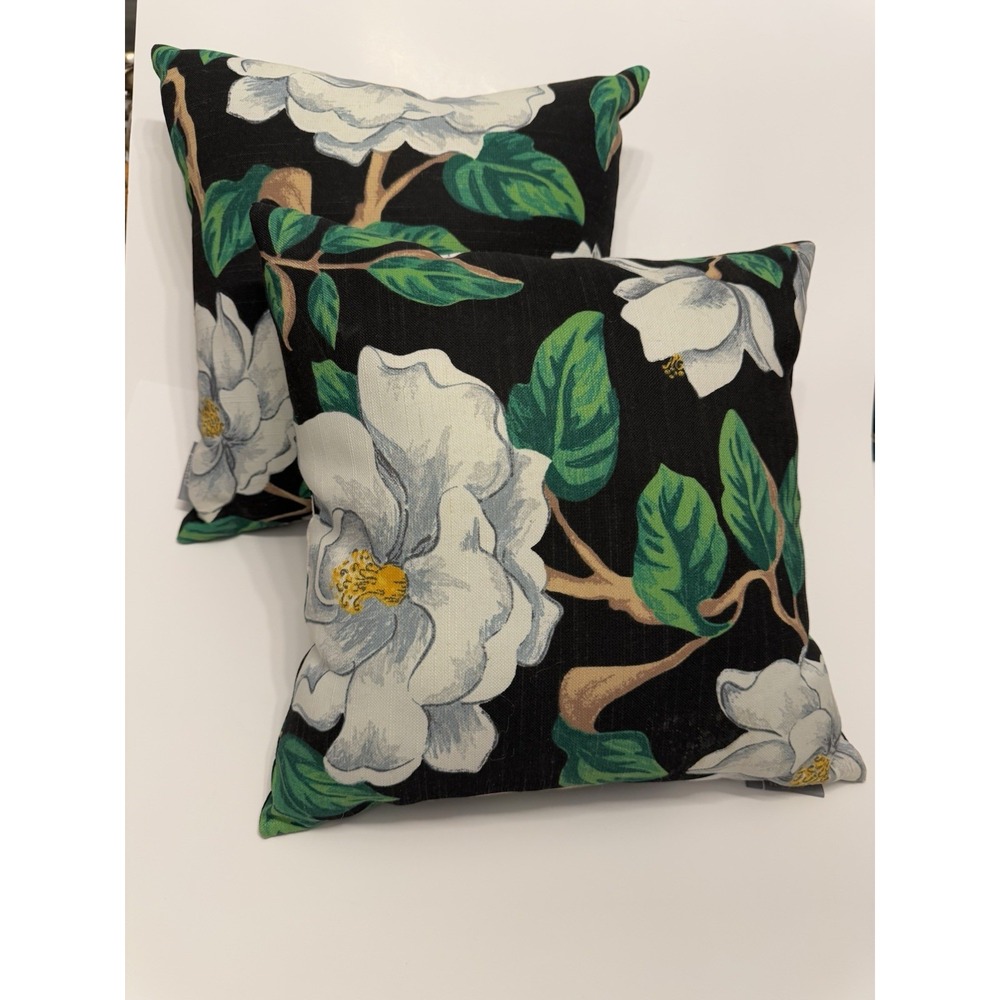 Pillow Perfect Magnolia Black Indoor Outdoor Decorative ~ Discontinued Pair‎